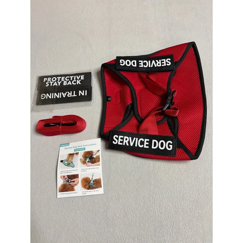 Fayogoo Service Dog Vest Harness XL Red Working Dog Mesh Reflective Set